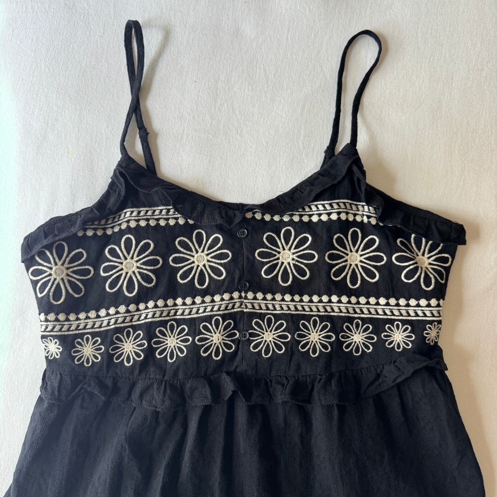 Floral Embroidered Cotton Babydoll Peplum Cami Top L Ruffle Boho Cottagecore - Picture 5 of 8